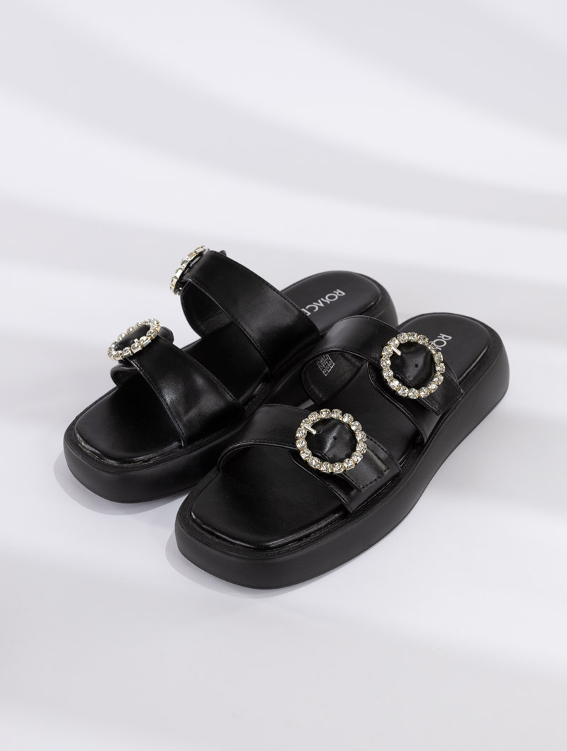 Mules à deux boucles en strass